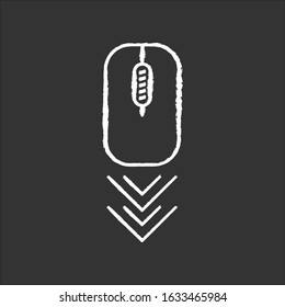 Scrolling mouse chalk white icon on black background. Internet page browsing gesture, down arrowheads indicator. PC mouse and double arrow. Web cursor. Isolated vector chalkboard illustration