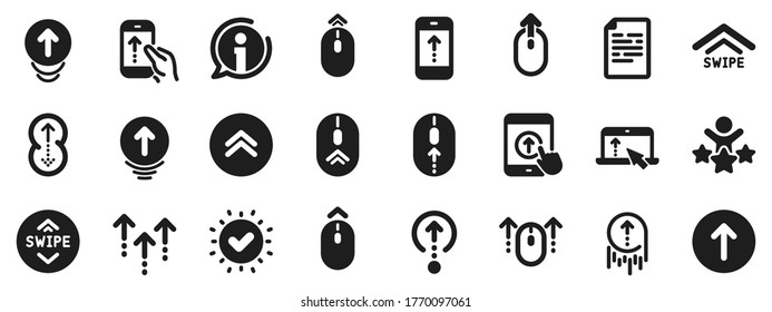 Scrolling mouse, landing page swipe signs. Swipe up icons. Scroll up mobile device technology icons. Website scroll navigation. Tablet pc or smartphone symbols. Phone scrolling. Vector