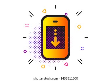 Scrolling screen sign. Halftone circles pattern. Scroll down phone icon. Swipe page. Classic flat scroll down icon. Vector