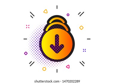 Scrolling screen sign. Halftone circles pattern. Scroll down arrow icon. Swipe page. Classic flat scroll down icon. Vector