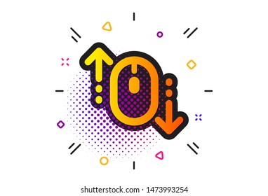 Scrolling screen sign. Halftone circles pattern. Scroll down mouse icon. Swipe page. Classic flat scroll down icon. Vector