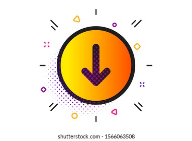 Scrolling screen sign. Halftone circles pattern. Scroll down button icon. Swipe page. Classic flat scroll down icon. Vector