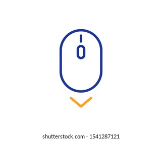 Scrolling screen sign. Scroll down mouse line icon. Swipe page. Colorful outline concept. Blue and orange thin line scroll down icon. Vector