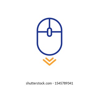 Scrolling screen sign. Scroll down mouse line icon. Swipe page. Colorful outline concept. Blue and orange thin line scroll down icon. Vector