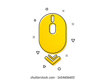 Scrolling screen sign. Scroll down mouse icon. Swipe page. Yellow circles pattern. Classic scroll down icon. Geometric elements. Vector