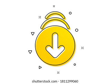 Scrolling screen sign. Scroll down arrow icon. Swipe page. Yellow circles pattern. Classic scroll down icon. Geometric elements. Vector