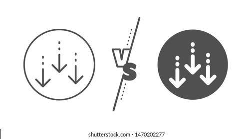 Scrolling screen sign. Versus concept. Scroll down arrow line icon. Swipe page. Line vs classic scroll down icon. Vector