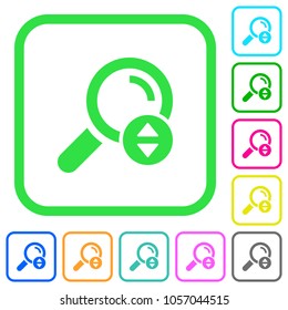 Scrolling search results vivid colored flat icons in curved borders on white background