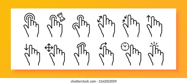 Scrolling set icon. Click, slide, zoom, zoom out, sensor, touchpad, tap, press, keyboard. Sensory concept. Vector line icon for Business and Advertising