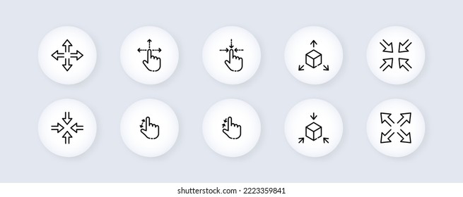 Icono de conjunto de desplazamiento. Haga clic, diapositiva, zoom, zoom, sensor, touchpad, tap, press, teclado. Concepto sensorial. Icono de línea de vector para negocios y publicidad