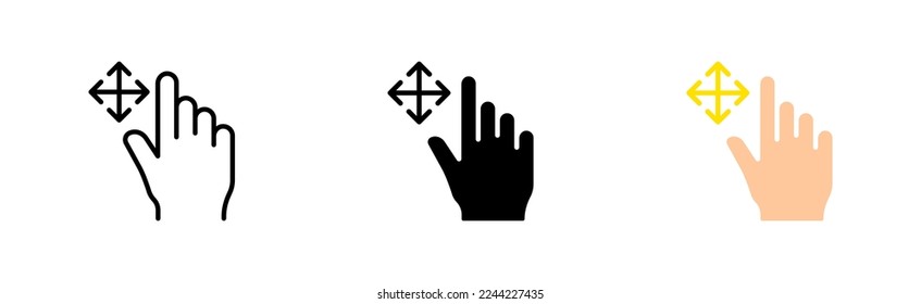 Scrolling set icon. Click, slide, zoom, zoom out, sensor, touchpad, tap, press, keyboard. Sensory concept. Vector icon in line, black and colorful style on white background