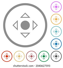 Scrolling tool alternate flat color icons in round outlines on white background