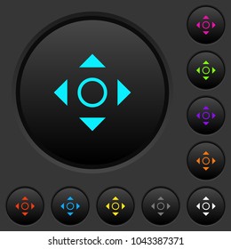 Scrolling tool dark push buttons with vivid color icons on dark grey background