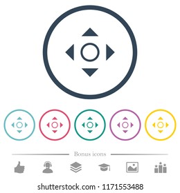 Scrolling tool flat color icons in round outlines. 6 bonus icons included.