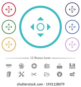 Scrolling tool flat color icons in circle shape outlines. 12 bonus icons included.