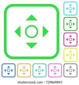 Scrolling tool vivid colored flat icons in curved borders on white background