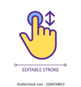 Scrolling vertically pixel perfect yellow RGB color icon. Move down and up. Touchscreen control. Screen navigation. Silhouette symbol on white space. Solid pictogram. Vector isolated illustration