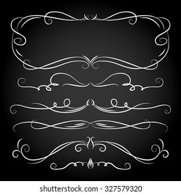 scrolls frames calligraphic set of fingers drawn retro classical vector framing and line dividers scrolls frames calligraphic straight nails fingers medieval border rich drawn darkness ornate yellow b