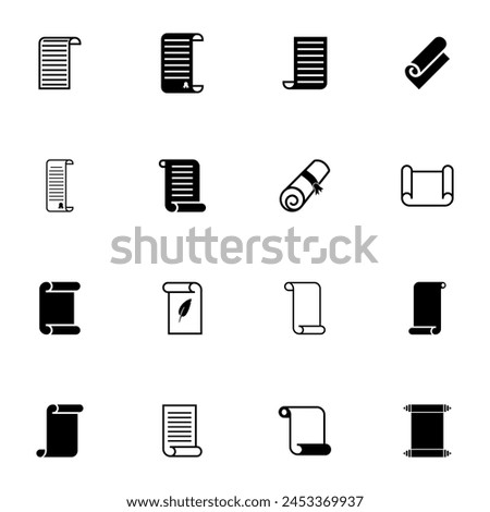 Scrolls and Papers icon - Expand to any size - Change to any colour. Perfect Flat Vector Contains such Icons as certificate, diploma, roll parchment, document, feather, manuscript, papyrus, sheet