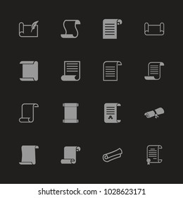 Scrolls and Papers icons - Gray symbol on black background. Simple illustration. Flat Vector Icon.