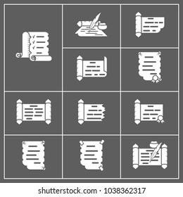 Scrolls and Papers icons White Illustration on Black Background.