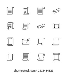 Scrolls and Papers outline icons set - Black symbol on white background. Scrolls and Papers Simple Illustration Symbol - lined simplicity Sign. Flat Vector thin line Icon - editable stroke