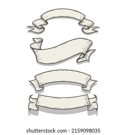 Desplaza el conjunto de esbozos. Pancartas pintadas a mano y colección de cintas giratorias esbozadas. Ilustración vectorial aislada en fondo blanco.