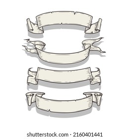 Scrolls sketch set. Vintage hand drawn banners and sketched swirl ribbons collection. Vector illustration isolated on white background.