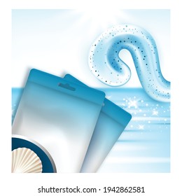 Scrub Body Care Cosmetic Promotion Banner Vector. Scrub Cream Blank Bags Advertising Poster. Sea Salt And Vitamin Natural Ingredients, Treatment For Smooth Skin Style Concept Layout Illustration