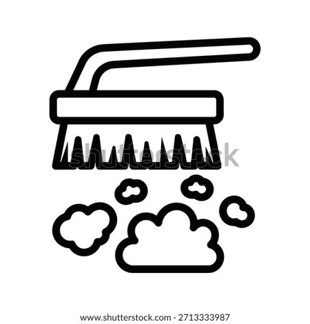 Scrub brush icon with suds, symbolizing cleaning, hygiene, and household chores in a simple line art style