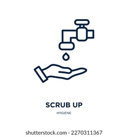 scrub up icon from hygiene collection. Thin linear scrub up, up, scrub outline icon isolated on white background. Line vector scrub up sign, symbol for web and mobile