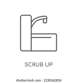 scrub up linear icon. Modern outline scrub up logo concept on white background from Hygiene collection. Suitable for use on web apps, mobile apps and print media.