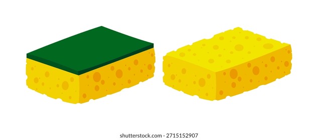 Esponja de exfoliación. Herramienta de lavado de platos. Cepillo de limpieza de limpieza de pisos y fregado de viviendas. Concepto de limpieza. Ilustración vectorial.