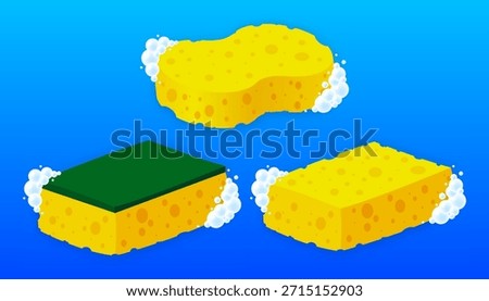 Scrub Sponge. Dish washing tool. Housing floor washing and scrubbing cleaning brush. Concept of cleanliness. Vector illustration.