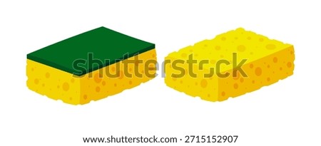 Scrub Sponge. Dish washing tool. Housing floor washing and scrubbing cleaning brush. Concept of cleanliness. Vector illustration.