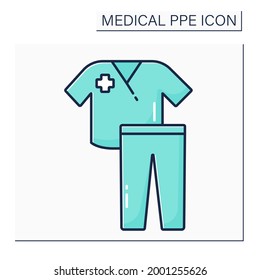 Scrub Suit Color Icon. Personal Protective Equipment. Uniform For Doctor, Nurse. Medical PPE Concept. Isolated Vector Illustration