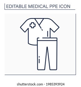 Scrub suit line icon. Personal protective equipment. Uniform for doctor, nurse. Medical PPE concept. Isolated vector illustration. Editable stroke