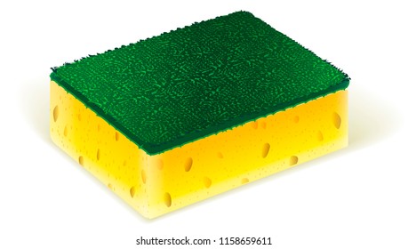 Scrub yellow sponge design, dish washing tool in vector illustration on white background