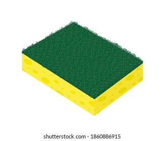 Scrubber sponge, scouring pad isolated on white background. Tool for kitchen dishwashing, sink and bathroom cleaning. Vector illustration.