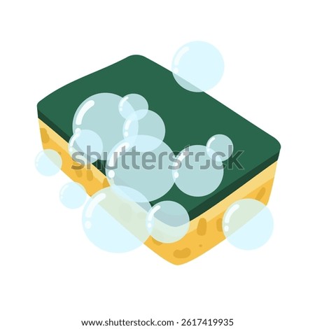 Scrubber sponge, scouring pad isolated on white background. Tool for kitchen dishwashing, sink and bathroom cleaning. Vector illustration.