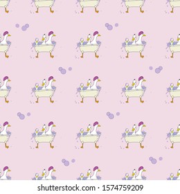 Scrubbing Bubbles, 3 ducks in a tub seamless repeat vector surface pattern design