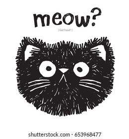 Scruffy cat says meow? Vector drawing. 