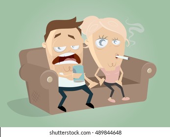 una pareja deslumbrada está lista para una acogedora noche de tv