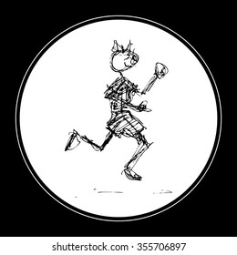 Scruffy doodle of a happy boy dancing
