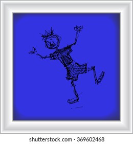 Scruffy doodle of a happy boy dancing