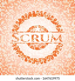 Scrum abstract emblem, orange mosaic background