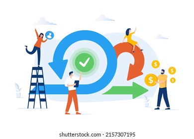 Scrum agile framework plan as software development method tiny person concept. Effective teamwork for project sprint vector illustration. Adaptive programming rule cycle and process managing strategy.