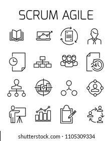 Scrum agile related vector icon set. Well-crafted sign in thin line style with editable stroke. Vector symbols isolated on a white background. Simple pictograms.