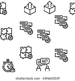 Scrum Agile Seamless Pattern Vector Linear Pictograms. Black Contour Illustrations
