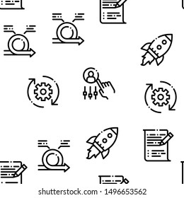 Scrum Agile Seamless Pattern Vector Linear Pictograms. Black Contour Illustrations